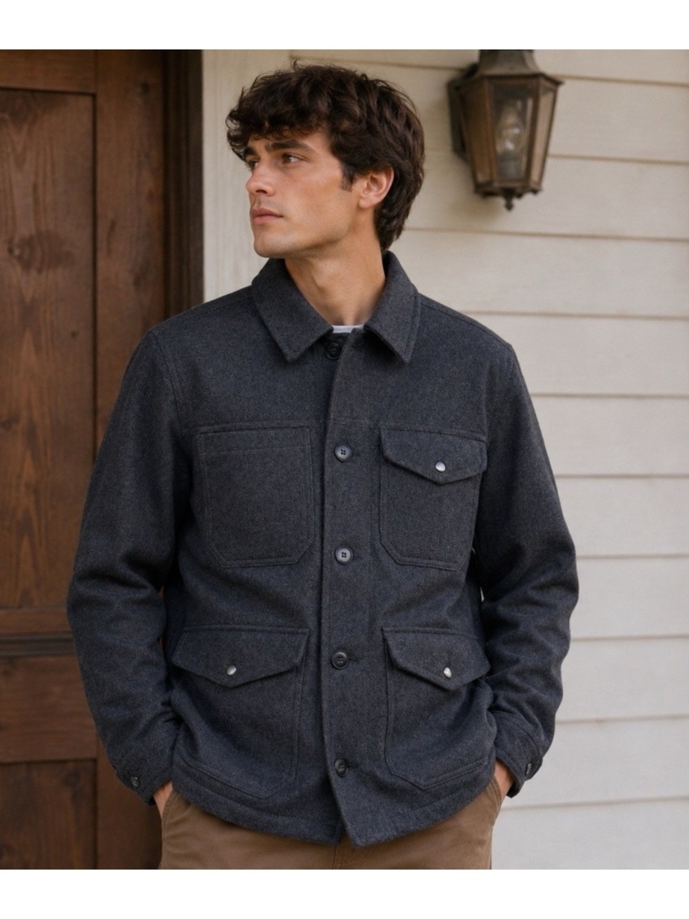 Eddie Bauer Gray Bulman Creek Mackinaw Lined Wool Blend Jacket Coat Size Large